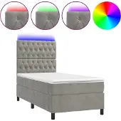 vidaXL Boxspringbett mit Matratze & LED Hellgrau 80x200 cm Samt