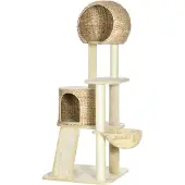 PawHut Kratzbaum, Kletterbaum mit Katzenhaus, Katzenbaum mit Rampe, Spielbaum