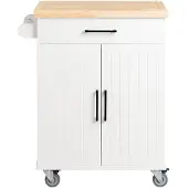 SoBuy FKW119-WN Küchenwagen mit Rollen Servierwagen mit Arbeitsplatte Rollwagen Küche Kücheninsel Küchenschrank Weiß-Natur BHT ca. 74,5x91x45,5cm