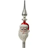 Décoris Christbaumspitze Glas Baumspitze mit Weihnachtsmann-Kopf 34cm - Rot