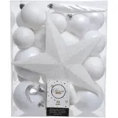 Christmas Decoration Weihnachtskugeln mit Christbaumstern Kunststoff 33er Set - Winterweiss