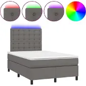 vidaXL Boxspringbett mit Matratze & LED Grau 120x200 cm Kunstleder