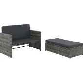 vidaXL 2-tlg. Garten-Lounge-Set mit Auflagen Poly Rattan Grau