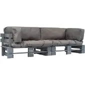 vidaXL 2-tlg. Outdoor-Sofa-Set Paletten mit Kissen in Grau Kiefernholz