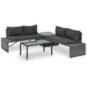 vidaXL 3-tlg. Garten-Lounge-Set mit Polstern Poly Rattan Grau