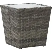 vidaXL Beistelltisch Grau 41,5x41,5x43 cm Poly Rattan und Hartglas