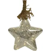 Lumineo Weihnachtsstern mit Sackleinen und 15 LED-Lichtern - 20cm - Silbernes Glas