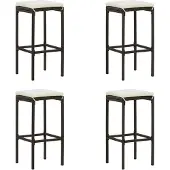 vidaXL Barhocker mit Kissen 4 Stk. Braun Poly Rattan