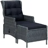 vidaXL Gartensessel Verstellbar mit Fußhocker Poly-Rattan Dunkelgrau