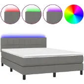 vidaXL Boxspringbett mit Matratze & LED Dunkelgrau 140x190 cm Stoff