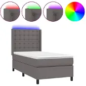 vidaXL Boxspringbett mit Matratze & LED Grau 90x190 cm Kunstleder