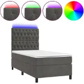 vidaXL Boxspringbett mit Matratze & LED Dunkelgrau 80x200 cm Samt