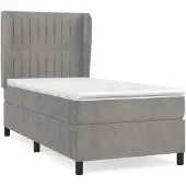 vidaXL Boxspringbett mit Matratze Hellgrau 100x200 cm Samt