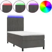 vidaXL Boxspringbett mit Matratze & LED Dunkelgrau 90x190 cm Samt