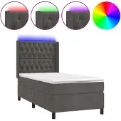 vidaXL Boxspringbett mit Matratze & LED Dunkelgrau 90x190 cm Samt