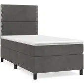 vidaXL Boxspringbett mit Matratze Dunkelgrau 90x190 cm Samt