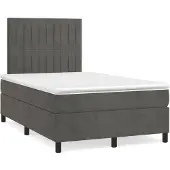 vidaXL Boxspringbett mit Matratze Dunkelgrau 120x200 cm Samt