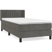 vidaXL Boxspringbett mit Matratze Dunkelgrau 80x200 cm Samt