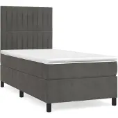 vidaXL Boxspringbett mit Matratze Dunkelgrau 100x200 cm Samt
