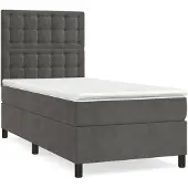 vidaXL Boxspringbett mit Matratze Dunkelgrau 80x200 cm Samt