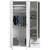 You do it VARIA Kleiderschrank – Weiß – 3 Flügeltüren + Spiegel + 2 Schubladen – 120 x 185 x 51 cm