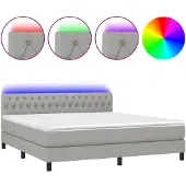 vidaXL Boxspringbett mit Matratze & LED Hellgrau 160x200 cm Stoff