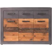 Ebuy24 Indy Kommode 3 Türen, 3 Schubladen grau Eiche Nachbildung, Old Wood Nachbildung.