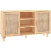vidaXL Sideboard Braun 105x30x60 cm Massivholz Kiefer und Natur-Rattan