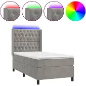 vidaXL Boxspringbett mit Matratze & LED Hellgrau 100x200 cm Samt