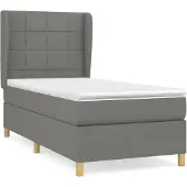 vidaXL Boxspringbett mit Matratze Dunkelgrau 90x190 cm Stoff