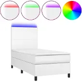 vidaXL Boxspringbett mit Matratze & LED Weiß 90x200 cm Kunstleder