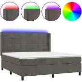 vidaXL Boxspringbett mit Matratze & LED Dunkelgrau 180x200 cm Samt