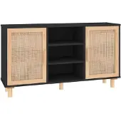 vidaXL Sideboard Schwarz 105x30x60 cm Massivholz Kiefer Natur-Rattan