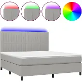 vidaXL Boxspringbett mit Matratze & LED Hellgrau 180x200 cm Stoff