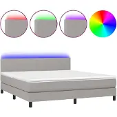 vidaXL Boxspringbett mit Matratze & LED Hellgrau 180x200 cm Stoff