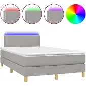 vidaXL Boxspringbett mit Matratze & LED Hellgrau 120x200 cm Stoff