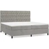 vidaXL Boxspringbett mit Matratze Hellgrau 200x200 cm Samt