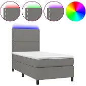 vidaXL Boxspringbett mit Matratze & LED Dunkelgrau 100x200 cm Stoff