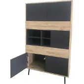 Möbilia Highboard | 5 Türen, 4 offene Fächer | MDF mit glatter Folierung | Beine Metall | B 78 x T 39 x H 130 cm | 25020100 | dunkelanthrazit – natur | Serie SIDEBOARD