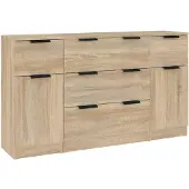 vidaXL 3-tlg. Sideboard-Set Sonoma-Eiche Holzwerkstoff