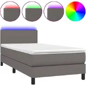 vidaXL Boxspringbett mit Matratze & LED Grau 80x200 cm Kunstleder