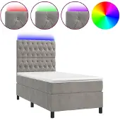 vidaXL Boxspringbett mit Matratze & LED Hellgrau 90x190 cm Samt