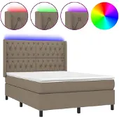 vidaXL Boxspringbett mit Matratze & LED Taupe 140x200 cm Stoff