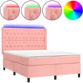 vidaXL Boxspringbett mit Matratze & LED Rosa 140x200 cm Samt