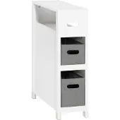 SoBuy BZR83-W Nischenregal mit 2 abnehmbaren grauen Körben Küchenregal Badezimmerregal Badezimmerschrank Nischenschrank toilettenpapier aufbewahrung Badmöbel Weiß BHT ca.:20x70x60cm