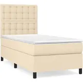 vidaXL Boxspringbett mit Matratze Creme 90x200 cm Stoff