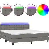 vidaXL Boxspringbett mit Matratze & LED Dunkelgrau 160x200 cm Stoff