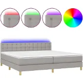 vidaXL Boxspringbett mit Matratze & LED Hellgrau 200x200 cm Stoff