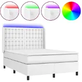 vidaXL Boxspringbett mit Matratze & LED Weiß 140x200 cm Kunstleder