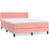 vidaXL Boxspringbett mit Matratze Rosa 140x200 cm Samt